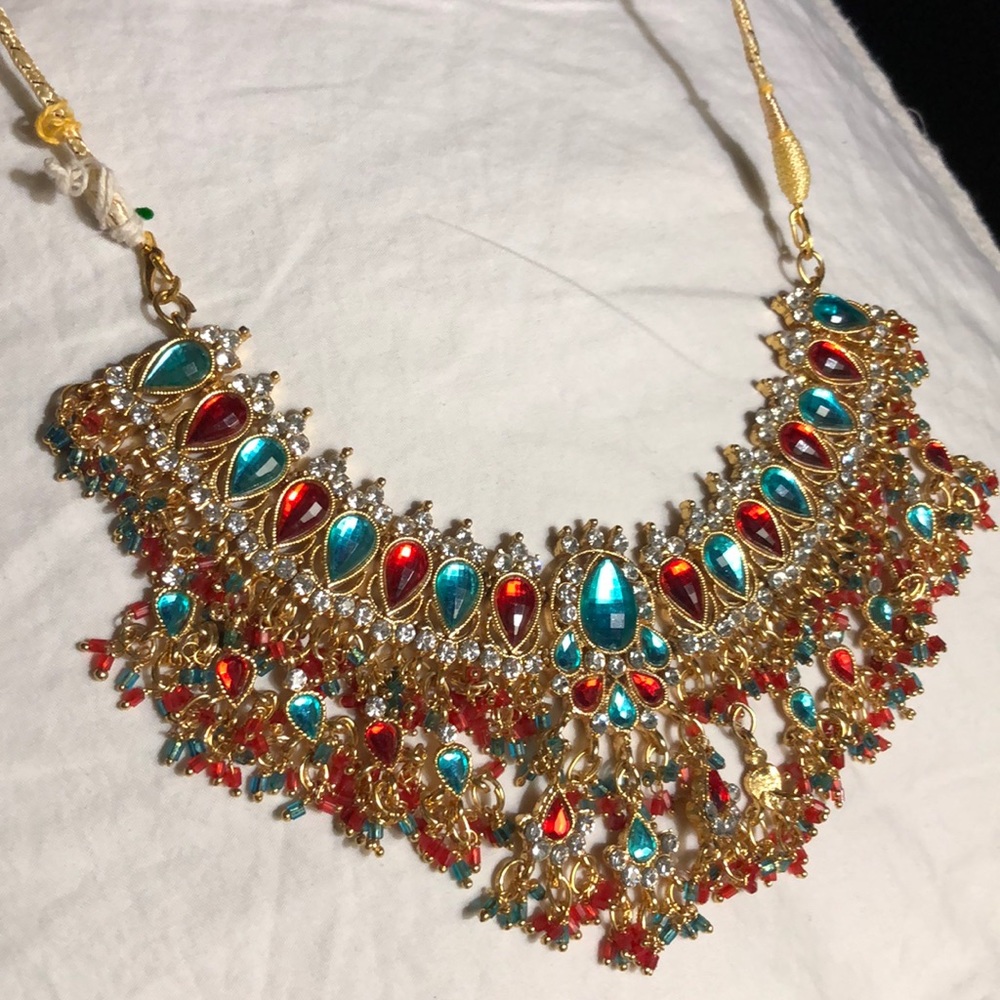 Blue and red Indian necklace / ear rings